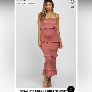 Pinkblush NWT mauve satin smocked fitted midi dress